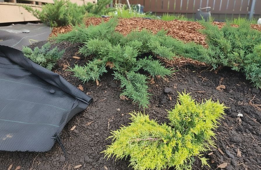 Zusammengeschobenes Bändchengewebe am Hang mit Bepflanzung